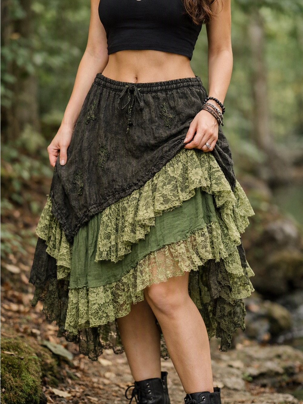 Wicked Dragon Boho Lace Layered Skirt S/M EUC